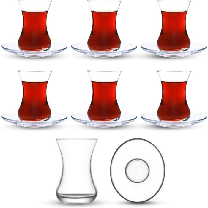 Turkish Tea Glass Set – 12-Piece, Large Size, Slim Waist