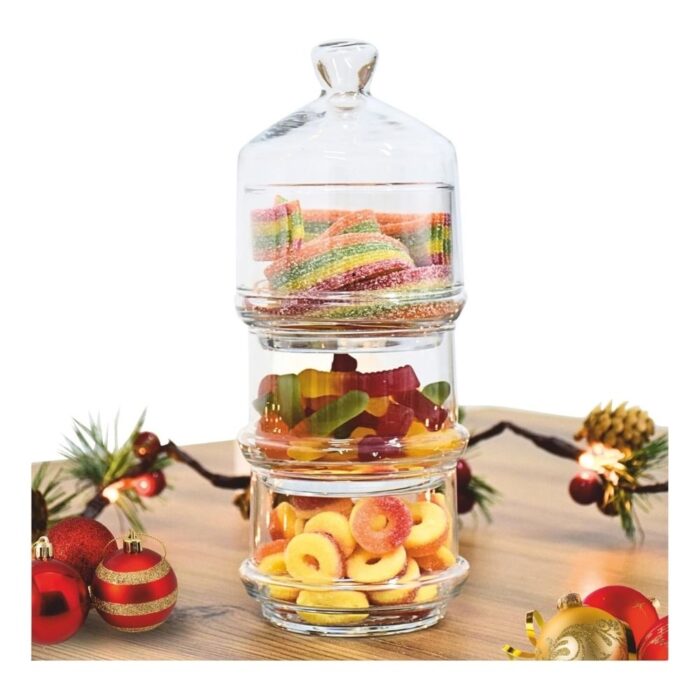 3-Tier Mini Decorative Round Lid Glass Storage Jars